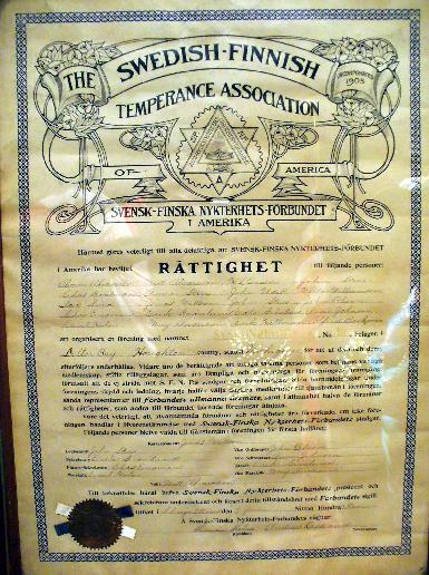 North Star Temperance Society Certificate - 1899