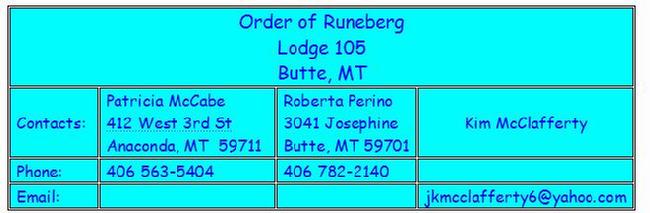 International Order of Runeberg, Lodge 105, Butte, MT